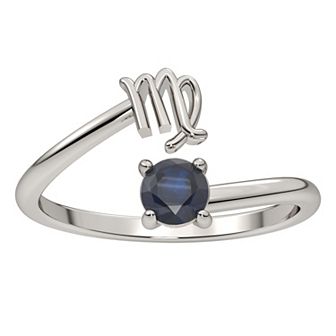 Sterling Silver Sapphire Virgo Zodiac Sign Bypass Ring