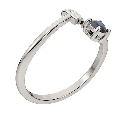 Sterling Silver Sapphire Virgo Zodiac Sign Bypass Ring