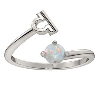 Sterling Silver Lab-Created Opal Libra Zodiac Sign Bypass Ring