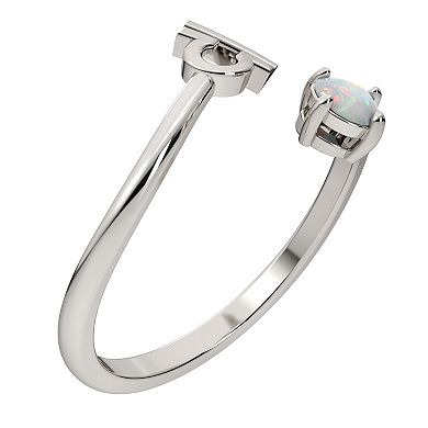Sterling Silver Lab-Created Opal Libra Zodiac Sign Bypass Ring