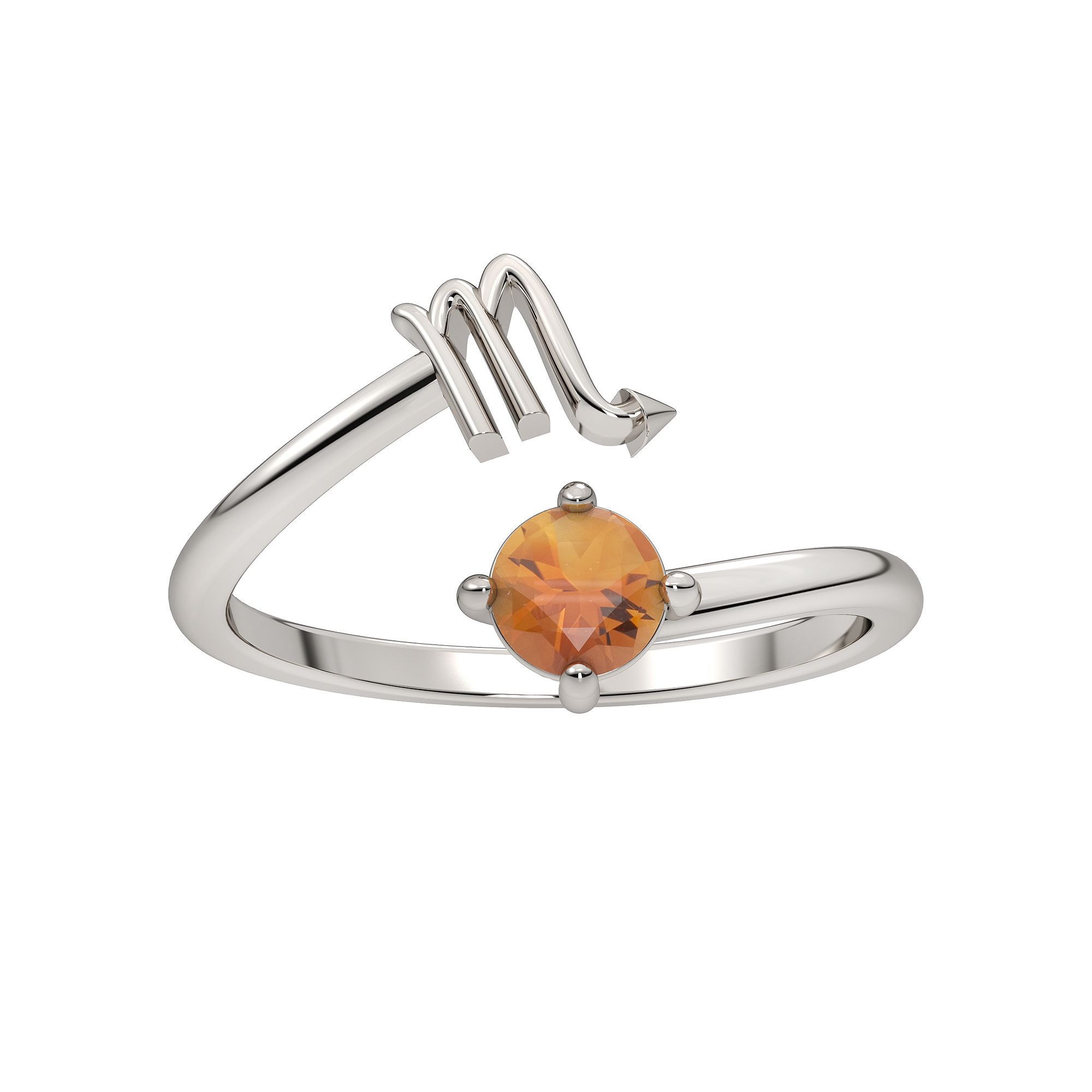 Sterling Silver Citrine Scorpio Zodiac Sign Bypass Ring, Womens, Size: 6