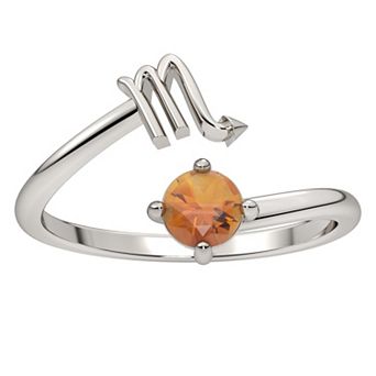 Sterling Silver Citrine Scorpio Zodiac Sign Bypass Ring