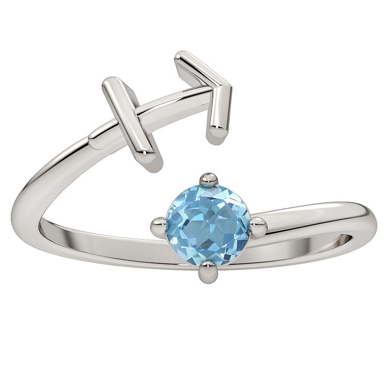 Sterling Silver Blue Topaz Sagittarius Zodiac Sign Bypass Ring, Womens, Si