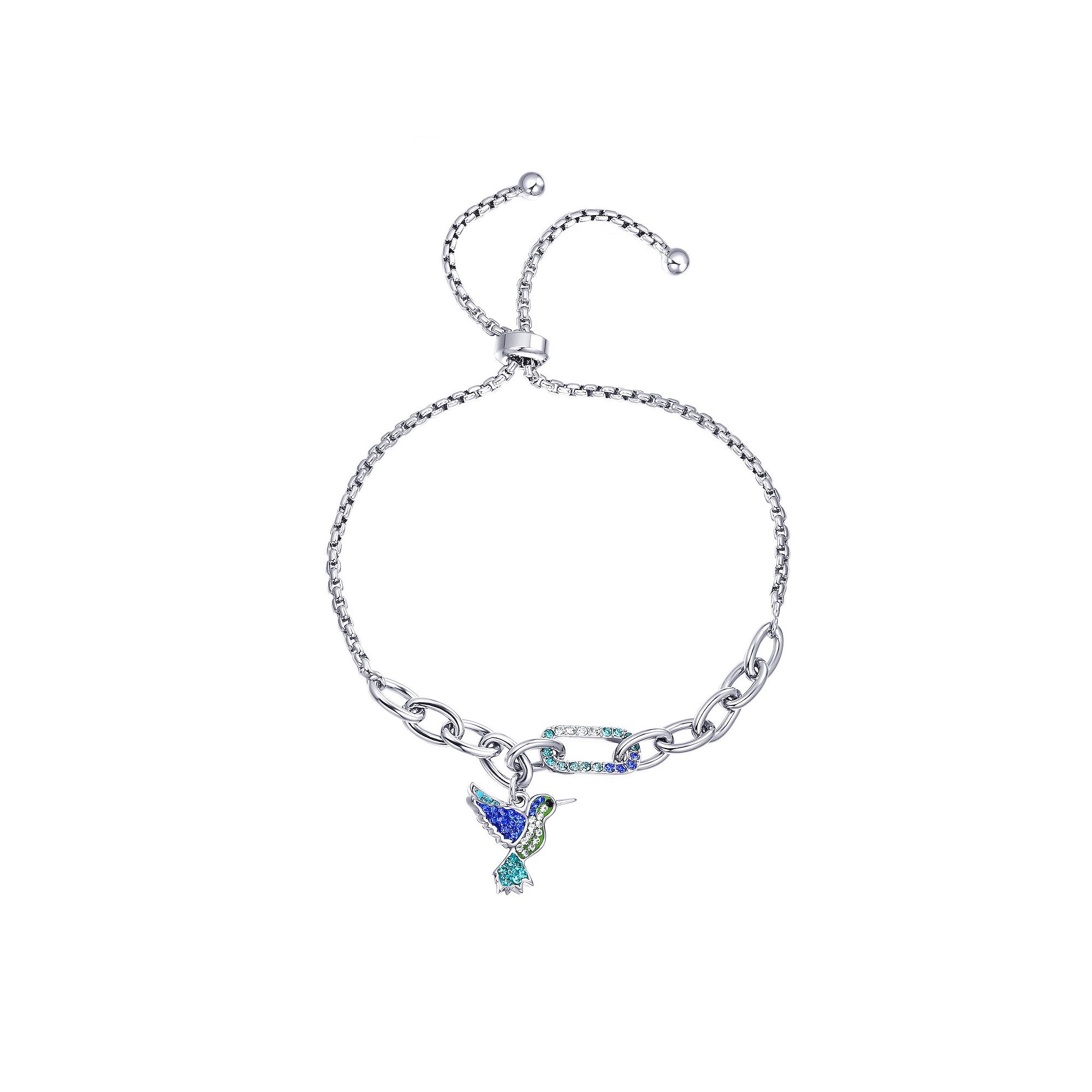 Crystal Collective Fine Silver Plated Blue Crystal Hummingbird Charm Adjus
