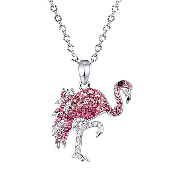 Crystal Collective Fine Silver Plated Crystal Pink Flamingo Pendant Necklace