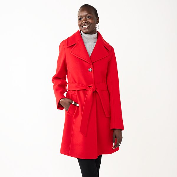 Red belted trench on sale coat