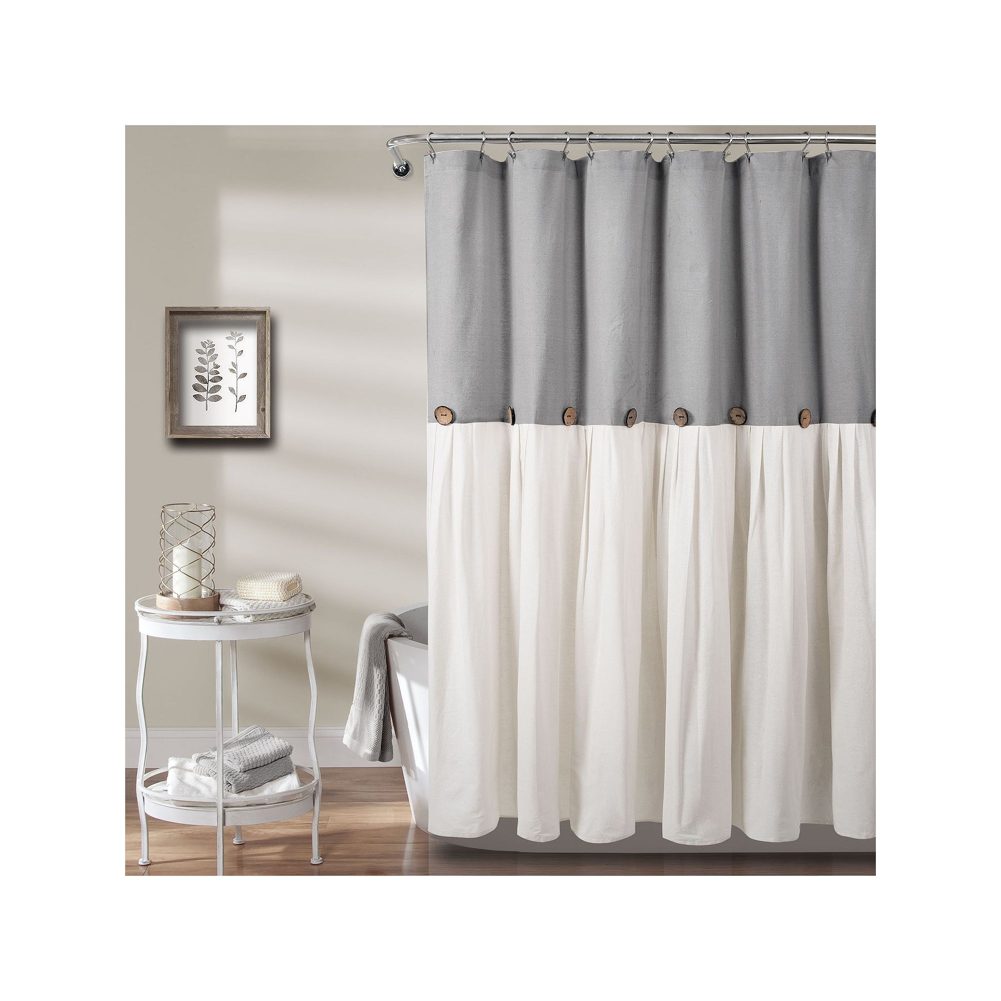 Lush Decor Linen Button Shower Curtain, Size: 72X84, Gray White