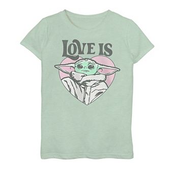 Girls 7-16 Star Wars The Mandalorian Love Is Grogu aka Baby Yoda Heart Shaped Portrait Graphic Tee