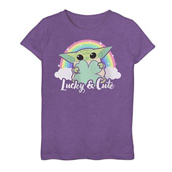 Girls 7-16 Star Wars The Mandalorian Lucky & Cute Rainbow Shamrock Grogu aka Baby Yoda Graphic Tee