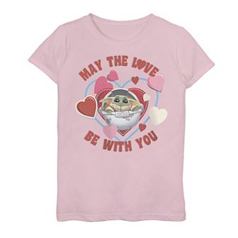 Girls 7-16 Star Wars The Mandalorian May The Love Be With You Grogu aka Baby Yoda Valentine Hearts Graphic Tee