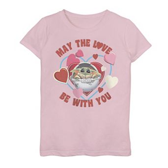 Girls 7-16 Star Wars The Mandalorian May The Love Be With You Grogu aka Baby Yoda Valentine Hearts Graphic Tee