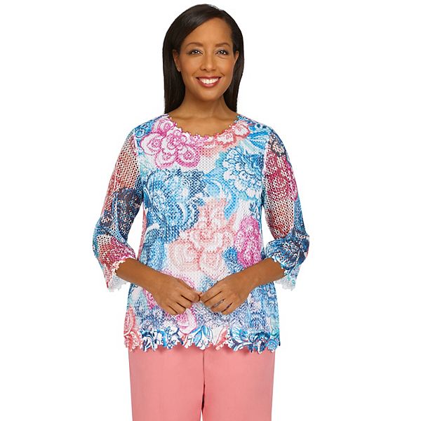 Petite Alfred Dunner Batik Floral Textured Top