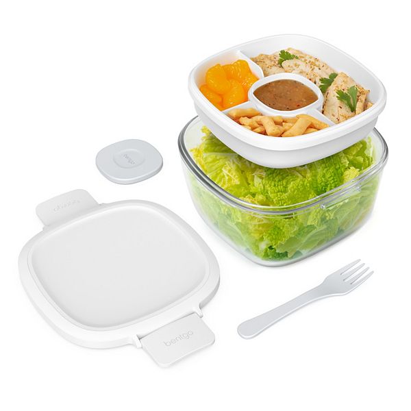 Salad Container for Lunch | Bento Bowl Lunch-Box To-Go Containers for  Adults Kids | Kit for Big Salads Women, Teens | Utensils Leakproof Dressing  Cup