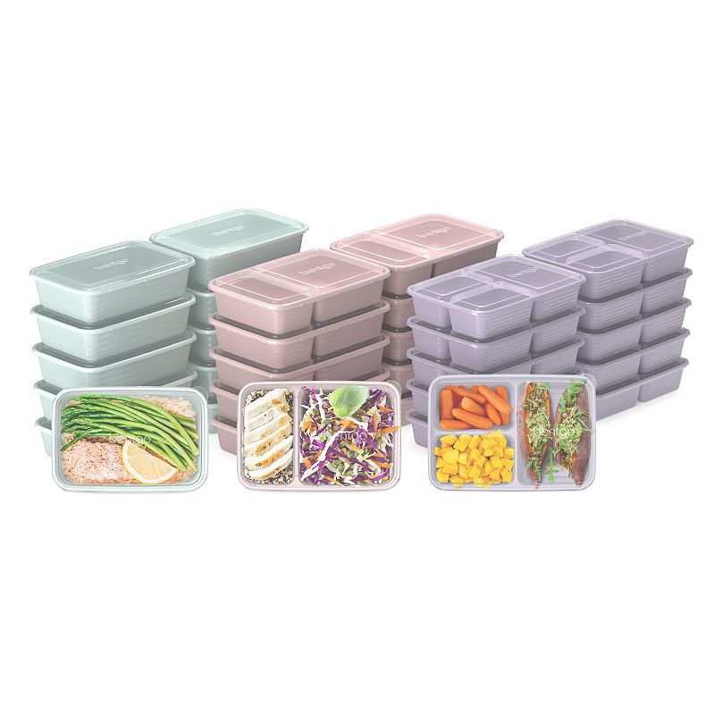 Bentgo® Prep 60-Piece Meal Prep Kit - 1  2  & 3-Compartment Containers with Custom Fit Lids - Microwaveable  Durable  Reusable  BPA-Free  Freezer & Dishwasher Safe Storage Containers