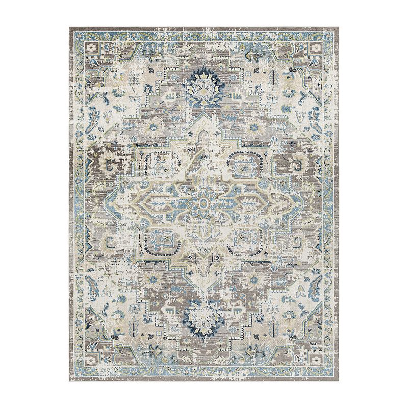 Decor 140 Amaris Traditional Washable Area Rug, Beig/Green, 7X9 Ft