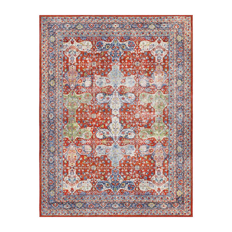 Decor 140 Aiden Traditional Washable Area Rug, Red, 7X9 Ft