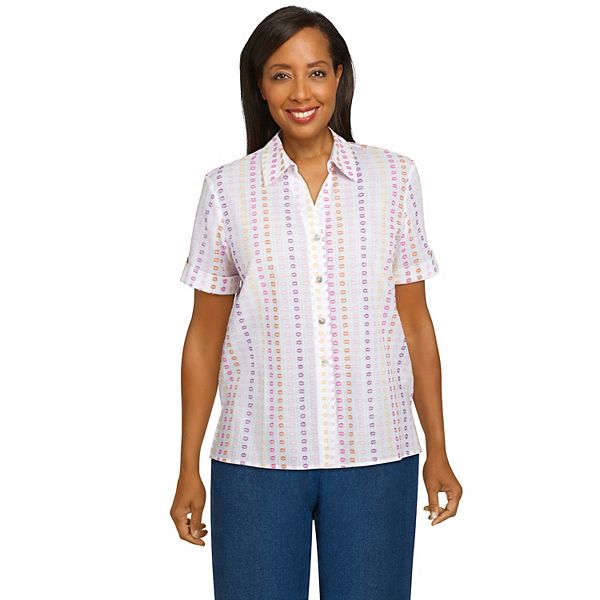 Plus Size Alfred Dunner Clip Dot Woven Short Sleeve Shirt