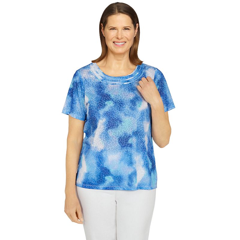 Womens Alfred Dunner Animal Tie Dye Knit Top, Size: Small, Blue