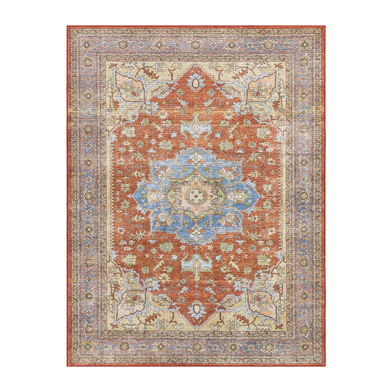 Decor 140 Avebury Traditional Washable Area Rug, Orange, 8X10 Ft