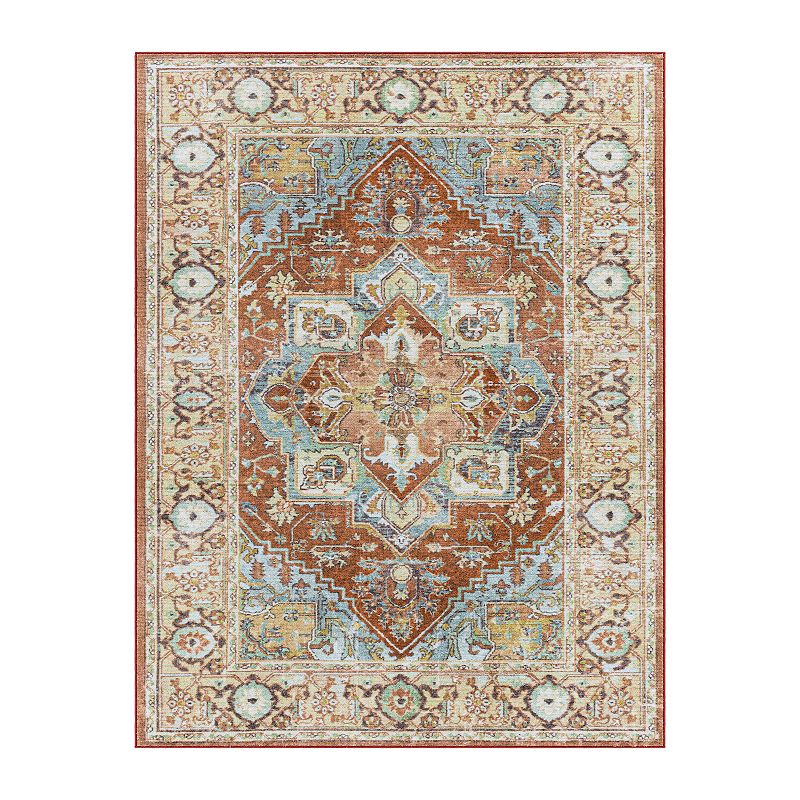 Decor 140 Alegre Traditional Washable Area Rug, Orange, 7X9 Ft