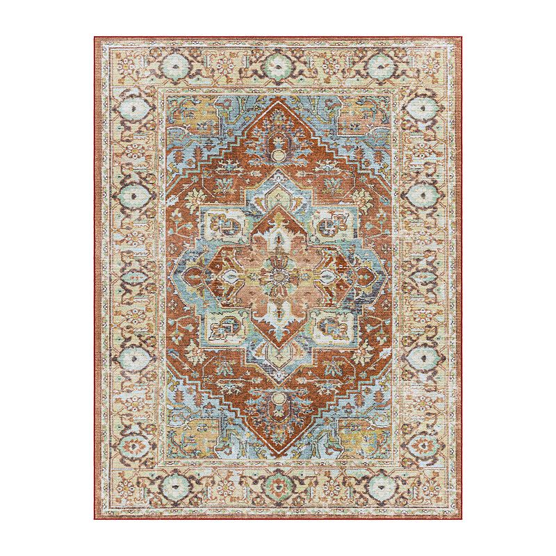 Decor 140 Alegre Traditional Washable Area Rug, Orange, 8X10 Ft