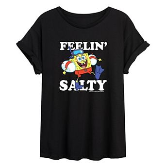 Juniors' SpongeBob Salty Oversized Graphic Tee