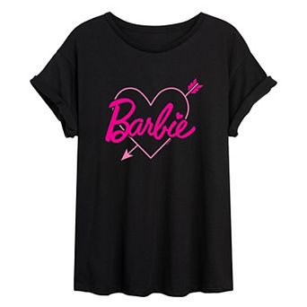 Juniors' Barbie Heart Logo Oversized Tee