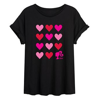 Juniors' Barbie Heart Grid Oversized Tee