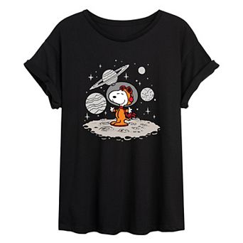 Juniors' Peanuts Snoopy Planets Oversized Tee