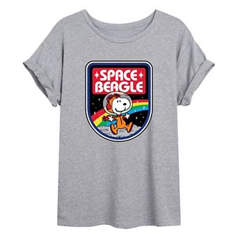 Juniors' Peanuts Space Beagle Snoopy Rainbow Oversized Tee