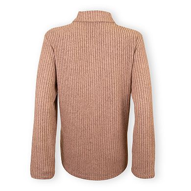 I Am by Studio 51 Notch Neck Long Sleeve Sweater, Loose Fit, Cozy Knit Rib Fabric, High-Low Hem