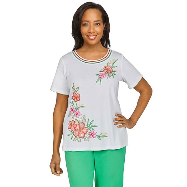 Petite Alfred Dunner Asymmetric Tropical Floral Knit Top