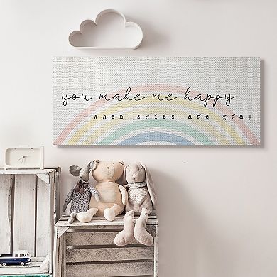 Stupell Home Decor You Make Me Happy Rustic Rainbow Canvas Wall Art