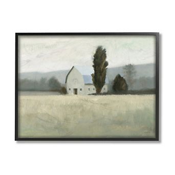 Stupell Home Decor Farmside Landscape White Barn Green Meadow Framed Wall Art