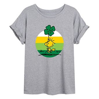 Juniors' Peanuts Woodstock Shamrock Graphic Tee