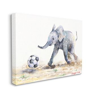 Stupell Home Decor Elephant Baby Playing Soccer Adorable Canvas Wall Art