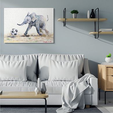 Stupell Home Decor Elephant Baby Playing Soccer Adorable Canvas Wall Art