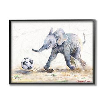 Stupell Home Decor Elephant Baby Soccer Framed Wall Art