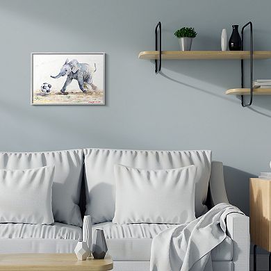 Stupell Home Decor Soccer Elephant Baby Playing Framed Wall Art