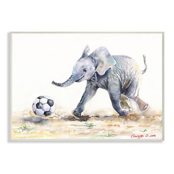 Stupell Home Decor Elephant Baby Soccer Plaque Wall Art