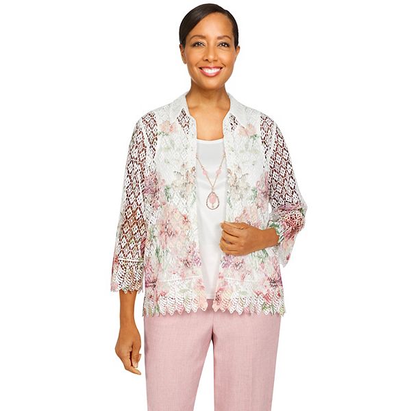 Women's Alfred Dunner Floral Border Two-For-One Woven Top
