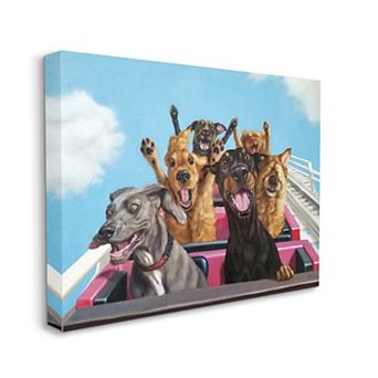 Stupell Home Decor Dogs Riding Roller Coaster Funny Amusement Park Wall Art