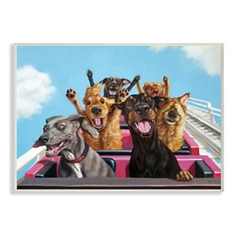 Stupell Home Decor Dogs Riding Roller Coaster Funny Amusement Park Wall Art