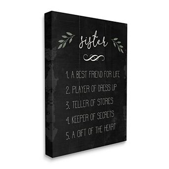 Stupell Home Decor Sister Facts Family Phrases Distressed Black Pattern Wall Art
