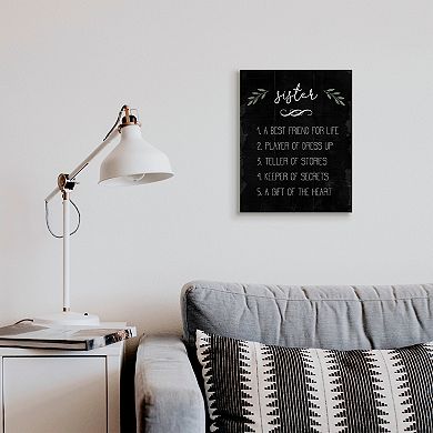 Stupell Home Decor Sister Facts Family Phrases Distressed Black Pattern Wall Art