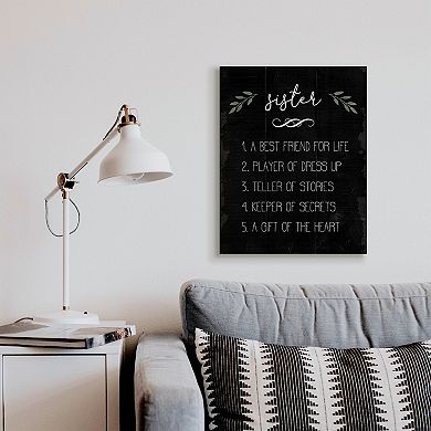 Stupell Home Decor Sister Facts Family Phrases Distressed Black Pattern Wall Art