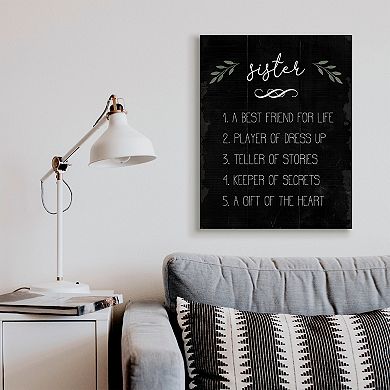 Stupell Home Decor Sister Facts Family Phrases Distressed Black Pattern Wall Art
