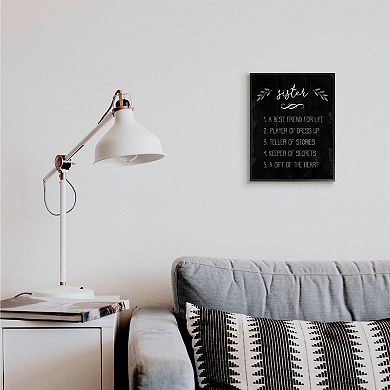 Stupell Home Decor Sister Facts Family Phrases Distressed Black Pattern Wall Art