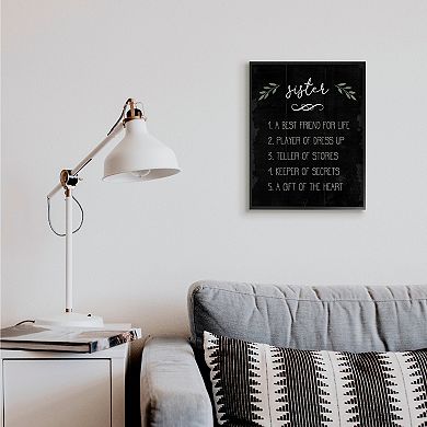 Stupell Home Decor Sister Facts Family Phrases Distressed Black Pattern Wall Art