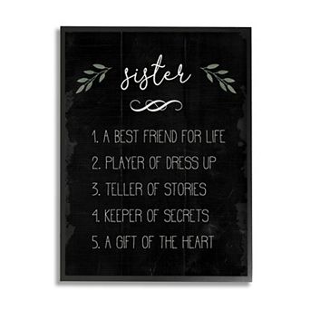Stupell Home Decor Sister Facts Family Phrases Distressed Black Pattern Framed Wall Art